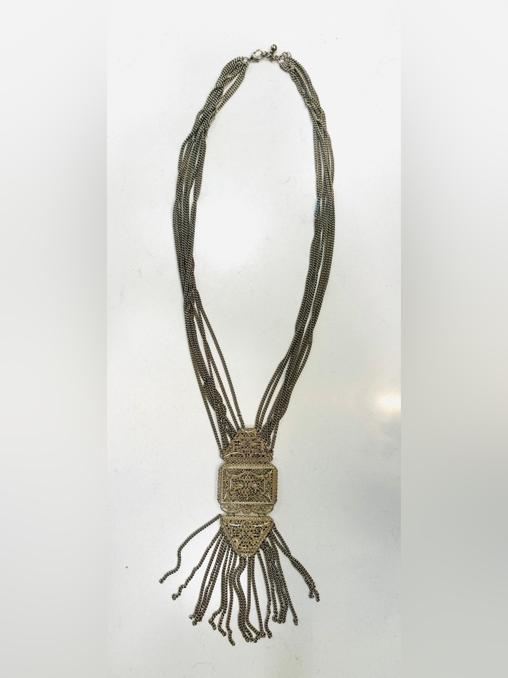Chunky Boho Gold Tone Multi Strand Filigree Tassel Statement Necklace - Picture 5 of 11